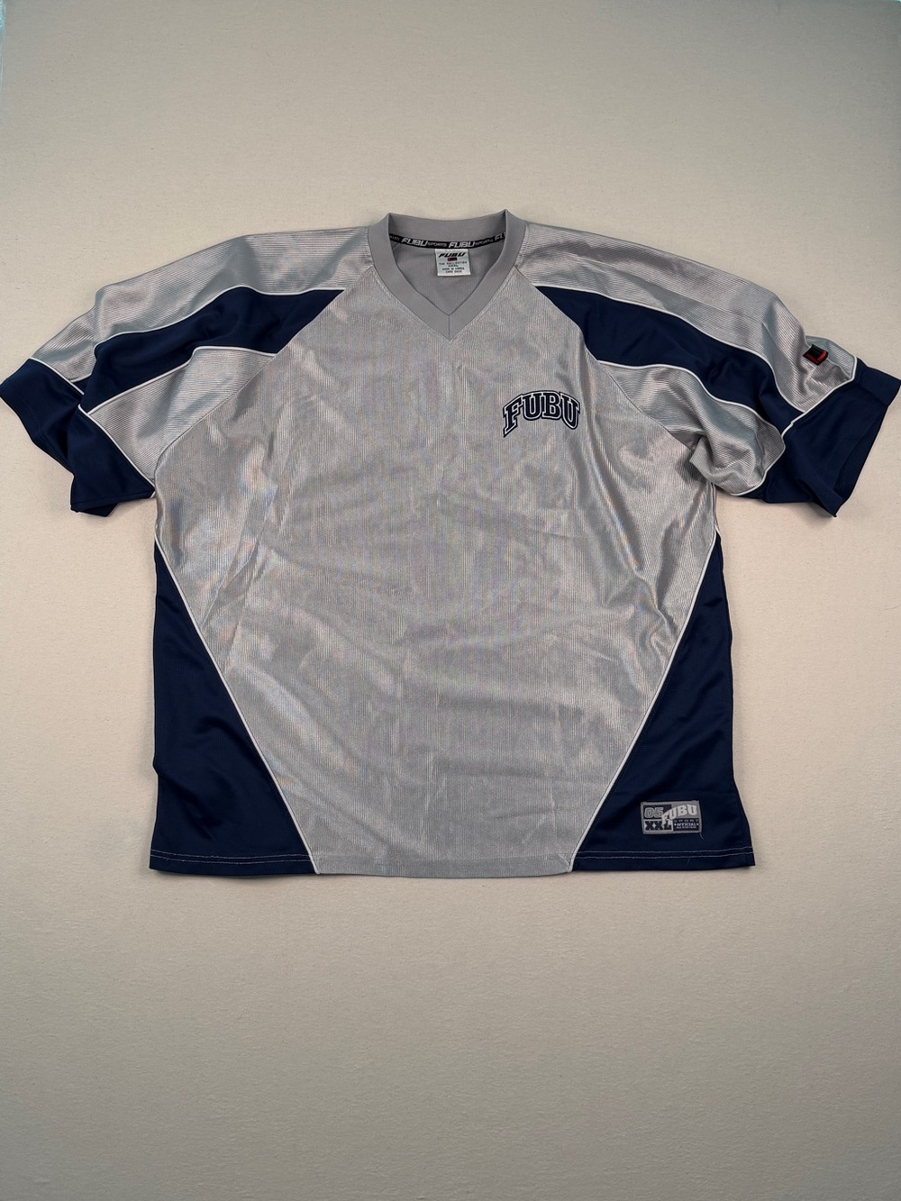 FUBU Sports Grey Navy Mesh Jersey XXXL Y2K Streetwear Vintage